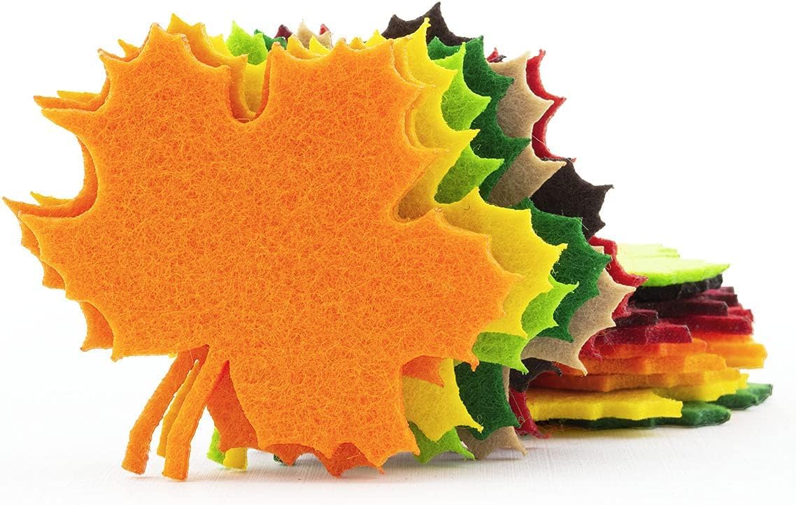 20 Pcs Felt Maple Leaves – Laser Cut Autumn Leaf Embellishments in 10 Colours for DIY Crafts