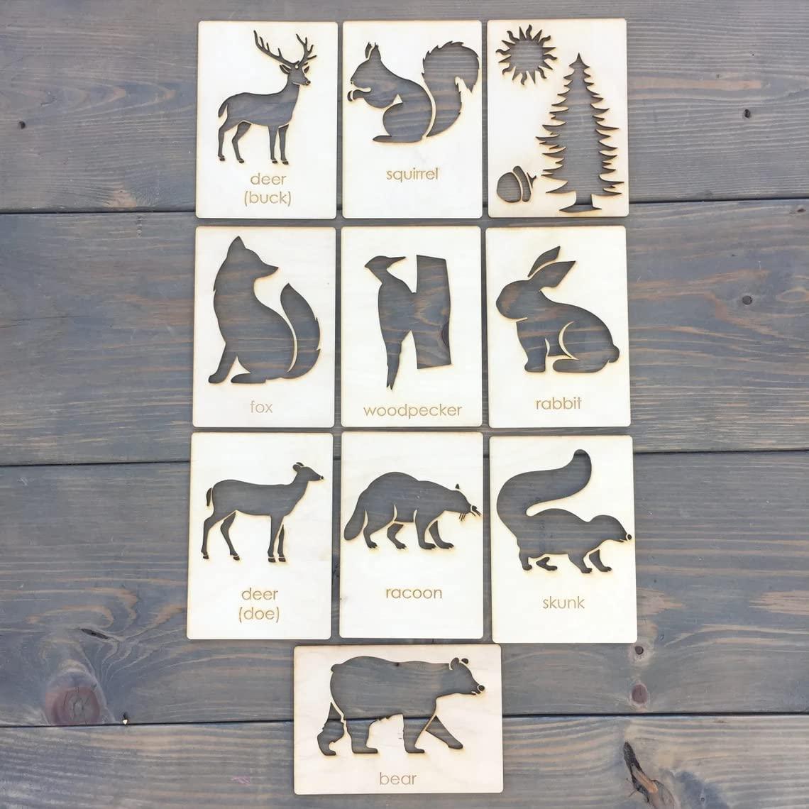 Haoser Animal Stencil Set // Stencil Set // Animal Stencils Educational Wood Handwriting Stencil Set | Easy-to-Use Writing Guide for Kids & Montessori Stencils Set, - Haoser