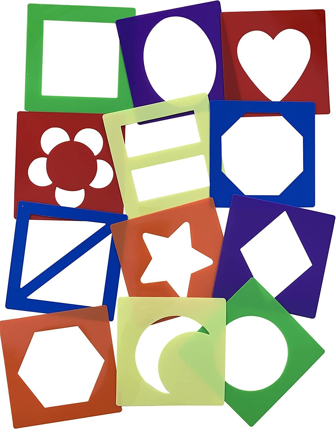 Haoser Simple Stencil Shapes - 12 Pieces,Geometric Shapes Stencils Simple Painting Stencils Triangle Round Stencils Wooden Color Drawing Templates Art Painting Templates for DIY Craft (4 in) - Haoser