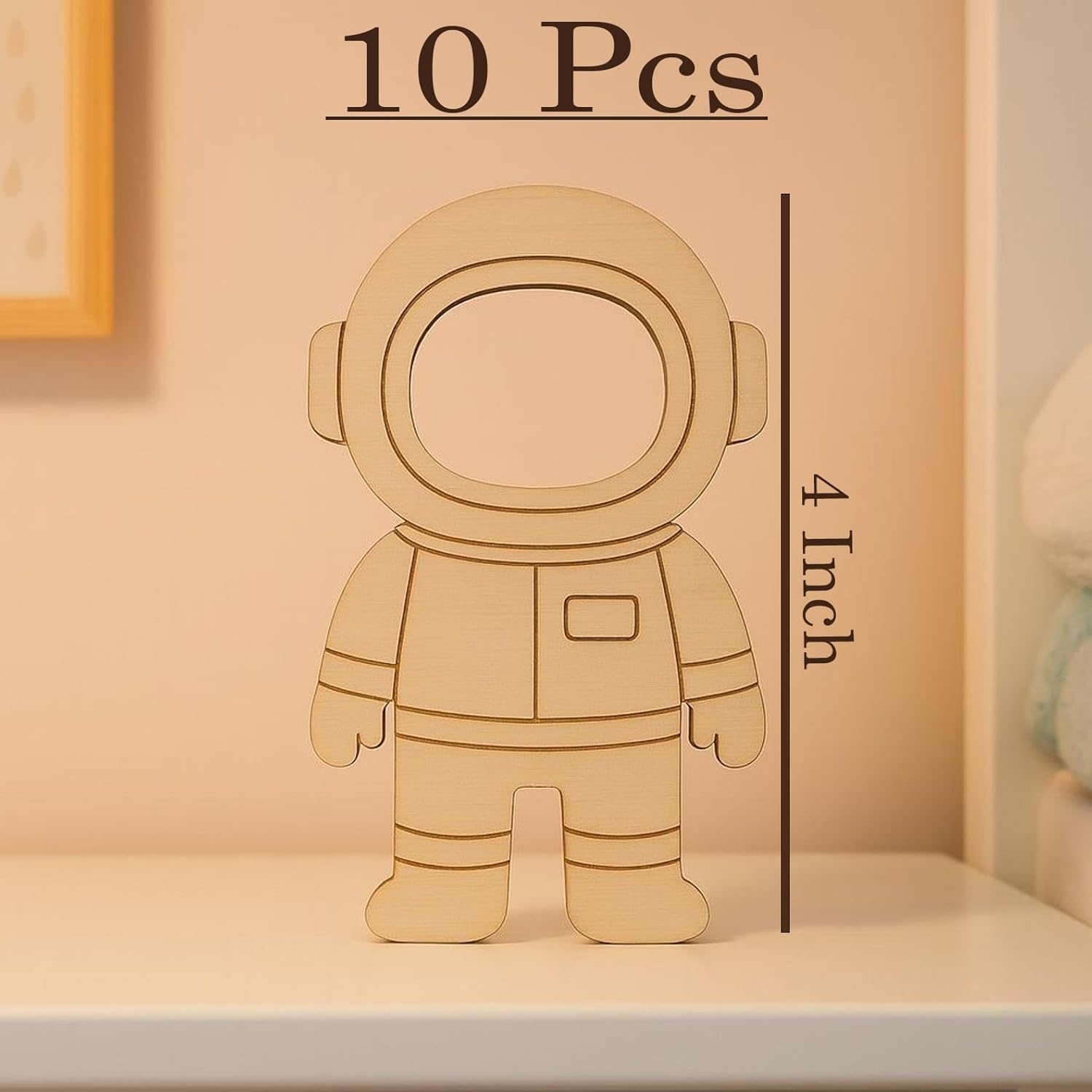 10 Pcs Astronaut Wooden Craft Blanks | 4 Inch Pine MDF Space Astronaut Cutouts