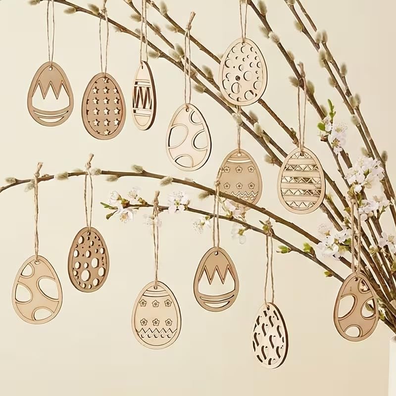 15 Pcs Wooden Easter Egg Cutouts – Mini Oval Wood Slices for DIY Crafts