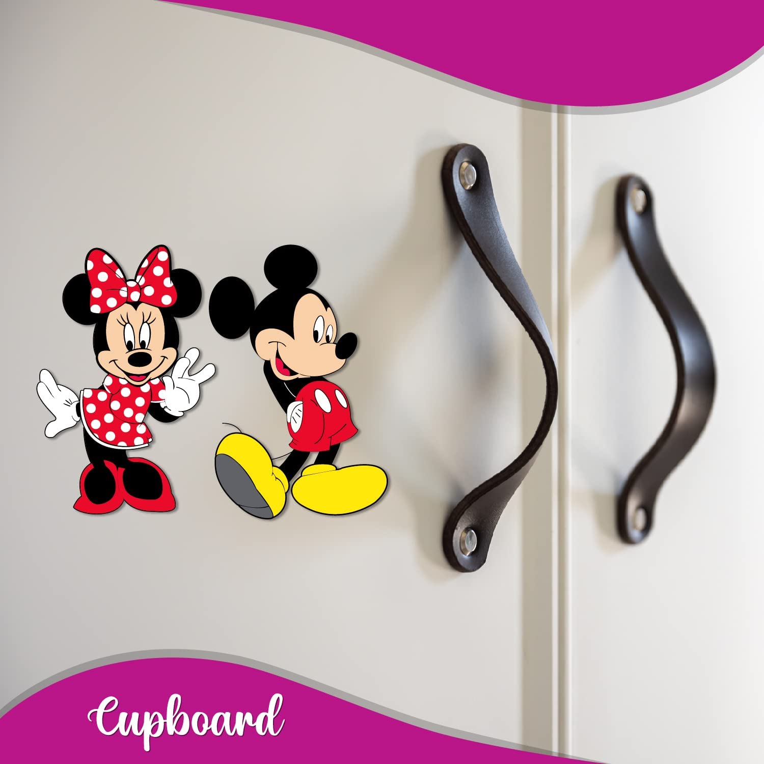 Pack of 2 Mickey and Minnie Wooden Fridge Magnets – Fun Cartoon Character Set for Kids Room, Pine MDF, 3 Inch | Comic Themed Decor, DIY Craft, Birthday Return Gift