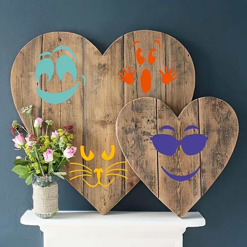 Set of 6 Happy Face Reusable Stencil Template | 3x3 Inch PET Painting Stencils