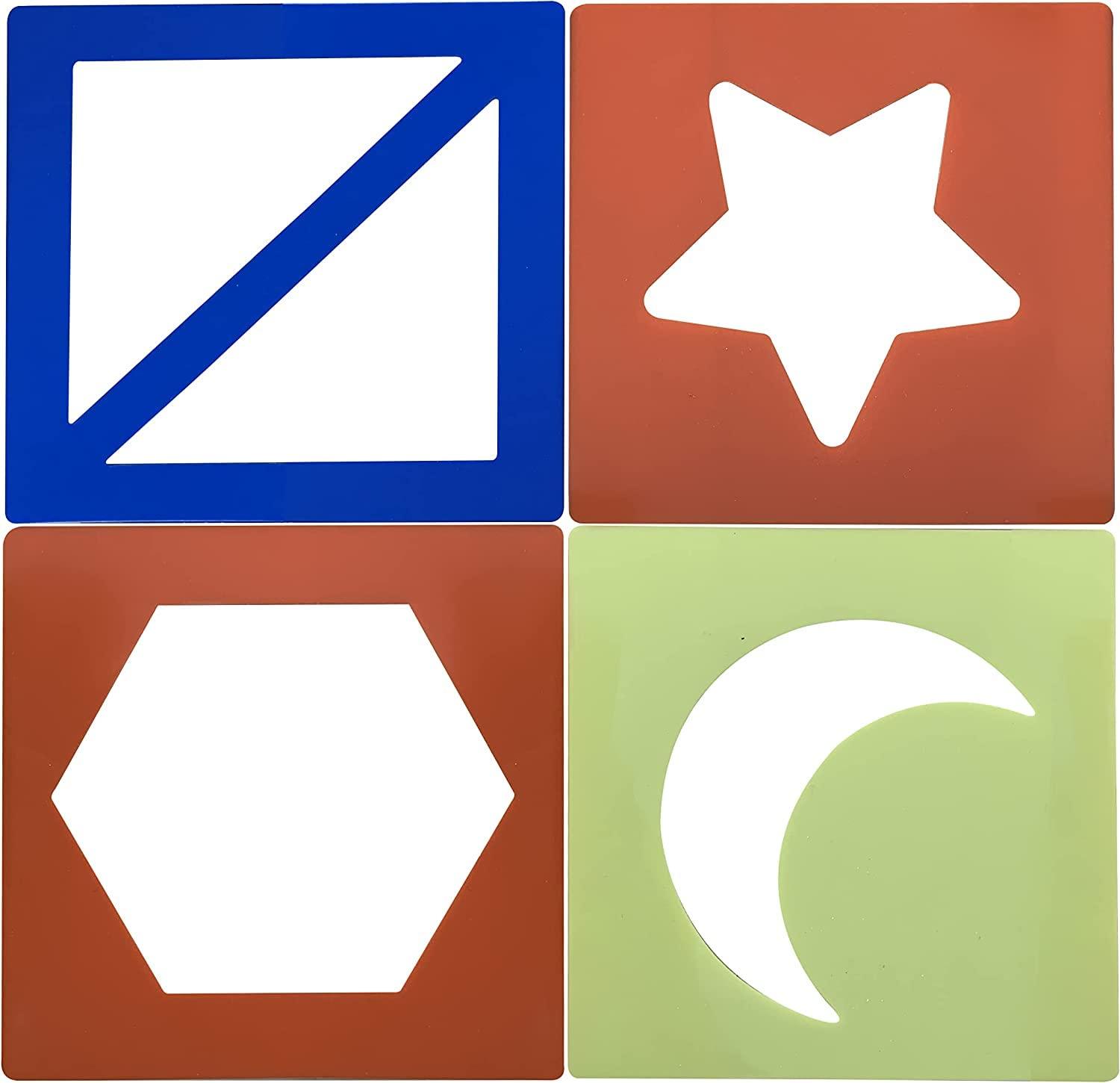 Haoser Simple Stencil Shapes - 12 Pieces,Geometric Shapes Stencils Simple Painting Stencils Triangle Round Stencils Wooden Color Drawing Templates Art Painting Templates for DIY Craft (4 in) - Haoser