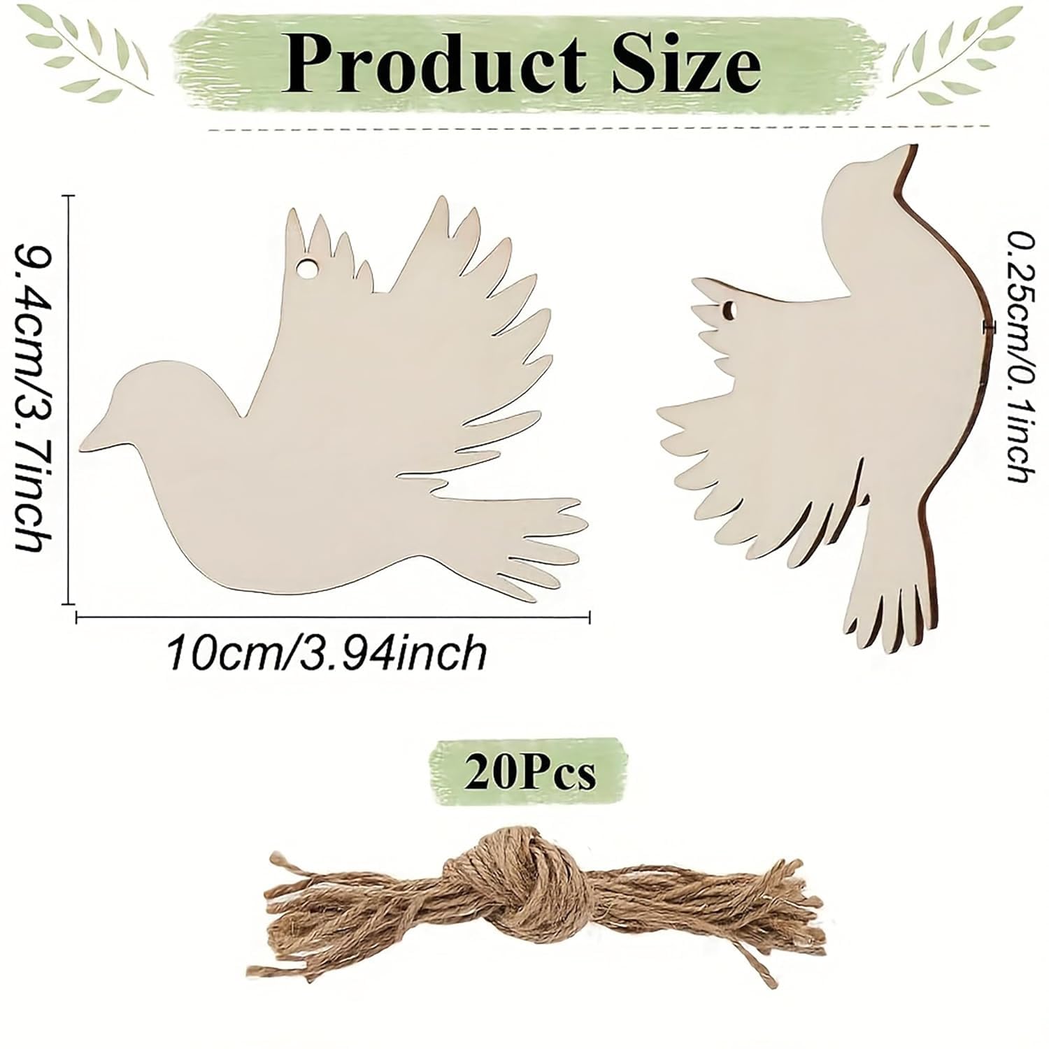 20 Pcs Flying Bird Wooden Cutouts – MDF Peace Dove Shape Hanging Tags