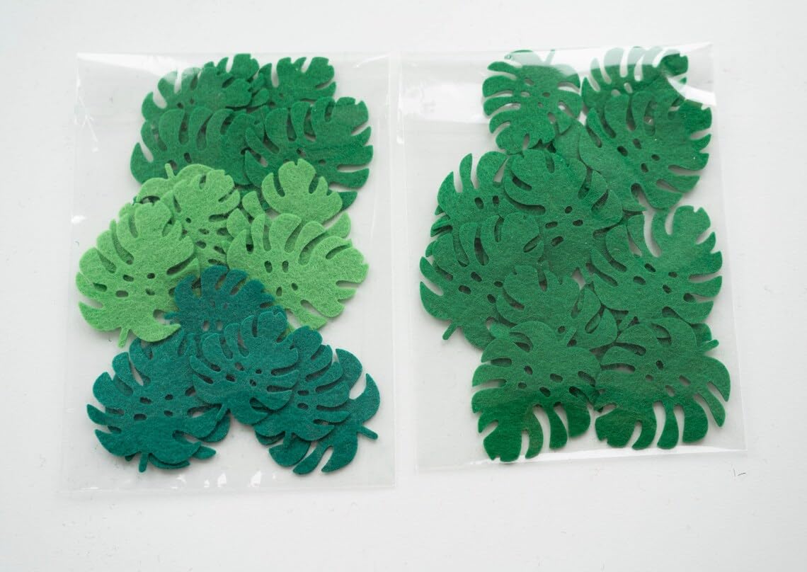 18 Pcs Small Felt Monstera Leaves – 3 Inch Wool Felt Die Cut Leaf Shapes
