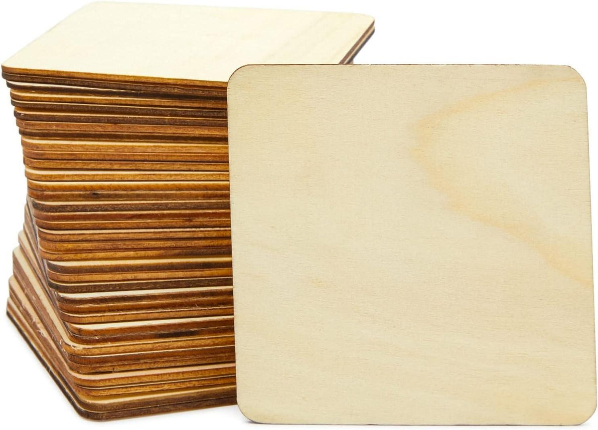 Haoser Wood Squares for Crafts, Unfinished Wooden Square Cutouts,Unfinished Round Square Wood Slices Board for Resin Art, Mandala Art, Pyrography, Painting, MDF Square Board - Haoser