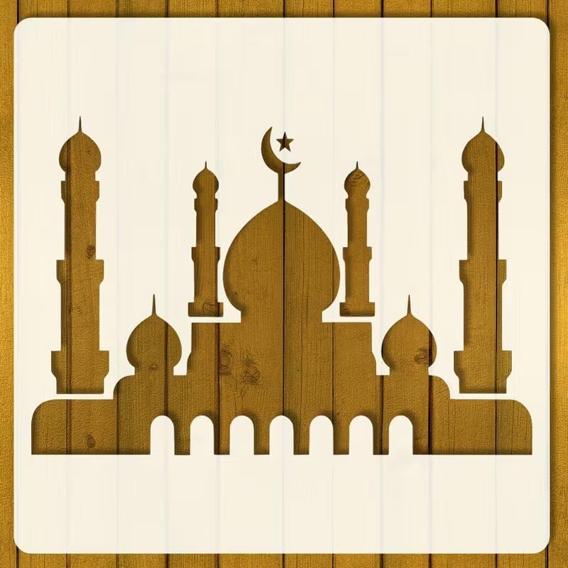 Islamic Ramadan Art Stencil 6 Inch | Reusable PET Plastic Stencil with Islamic Architecture & Posture Silhouette