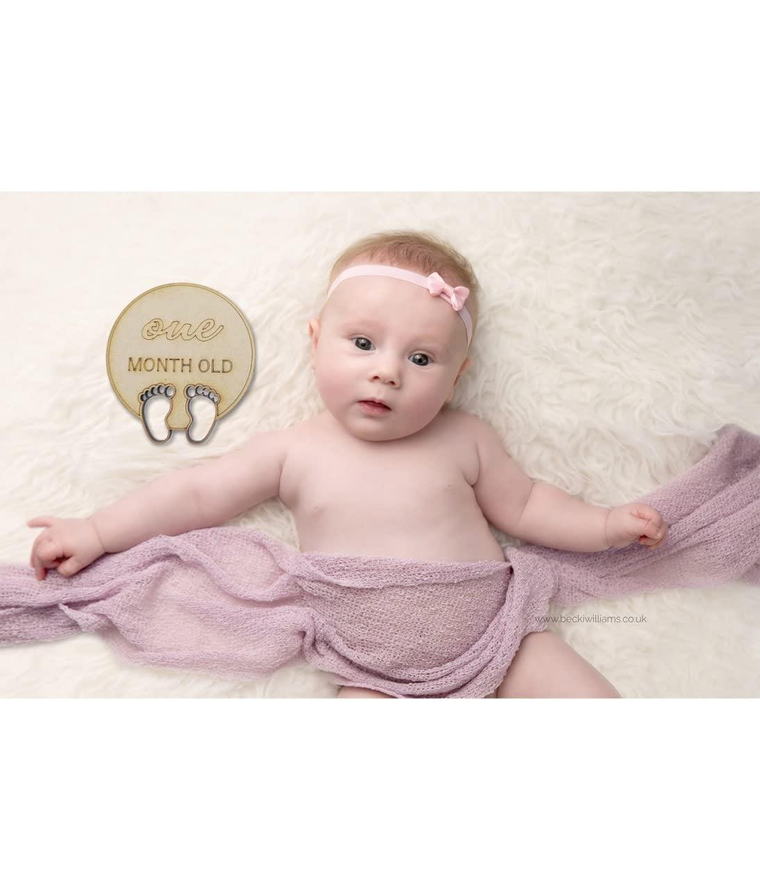 Haoser Haoser Milestone Cards for New Born Baby, Wooden Monthly Baby Milestone Markers, Wooden Milestone Discs, Set of 13 Baby by The Month Milestones for The Photos, Baby Photoshoot Props - Haoser