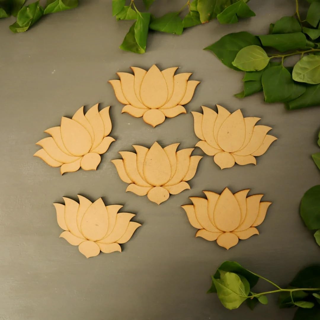 Set of 10 Wooden Rajwadi Lotus Cutout MDF Embellishments for Art & Craft
