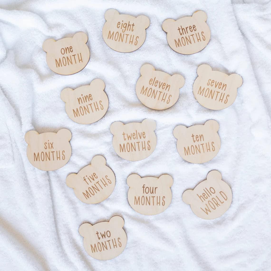 Haoser Pack Ok of 12 Baby Milestone Cards Wooden Newborn Photo Prop Monthly,Month Photo Prop,Baby Shower Gift, Gender Neutral Gift - Haoser