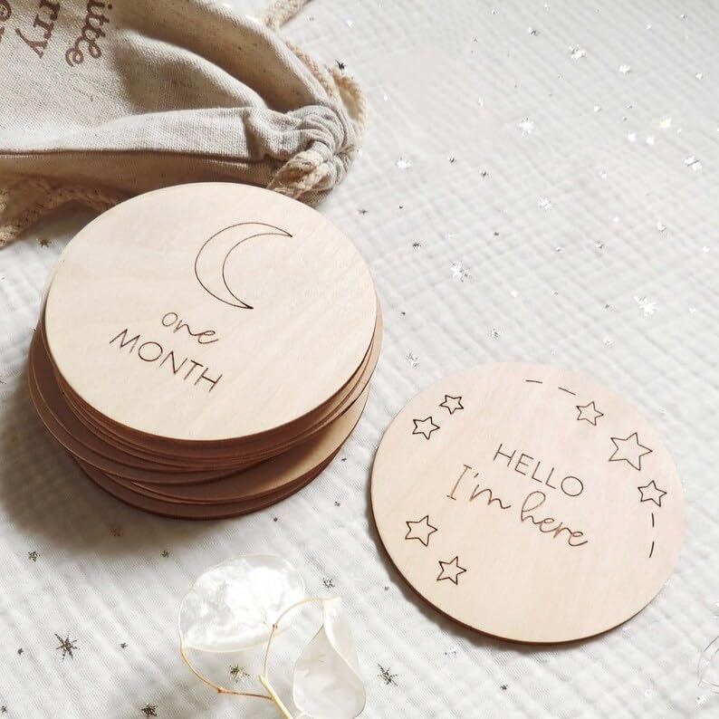 Haoser Baby Milestone Discs | Wooden Milestone Discs, Moon milestones, New Baby Announcement, Baby Shower Gift, Baby Monthly milestones