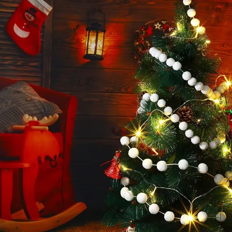 White Pom Pom Garland Adjustable Hanging Wreath – 6.6 ft / 2m