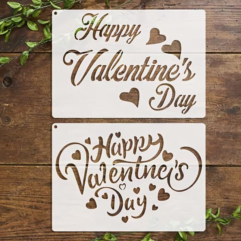 2-Pack Valentine’s Day Stencils for Painting & Crafts | Reusable Washable PET Plastic Love Theme Templates