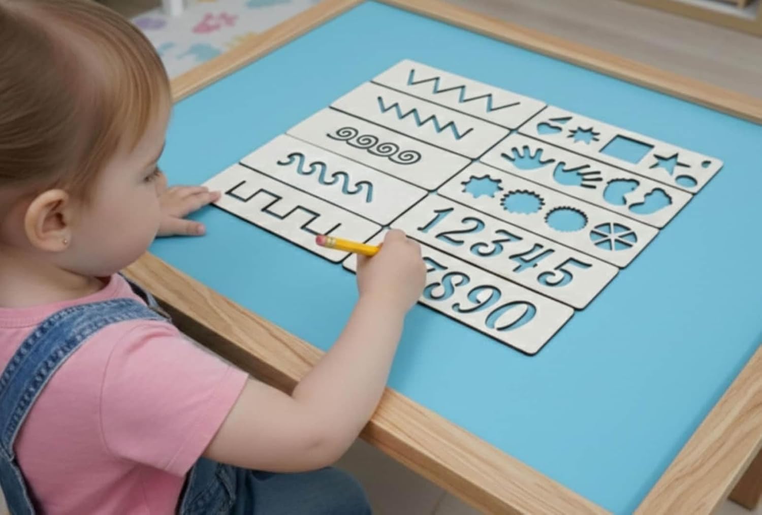 10 Pcs Montessori Pre-Writing Tracing Boards for Kids | 8 x 2 Inch Wooden Stencil Set | Reusable Writing Practice & Fine Motor Skills Educational Toy