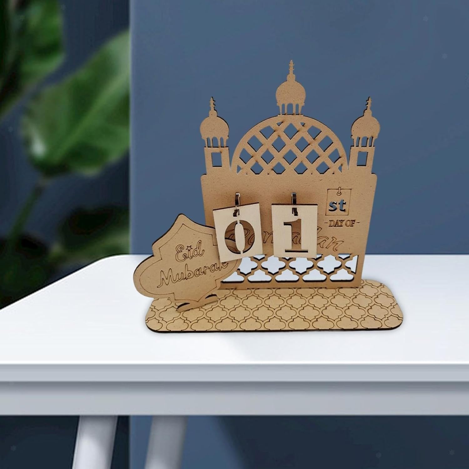 Ramadan Calendar Decoration for Tabletop | Wooden Ramadan Countdown Calendar