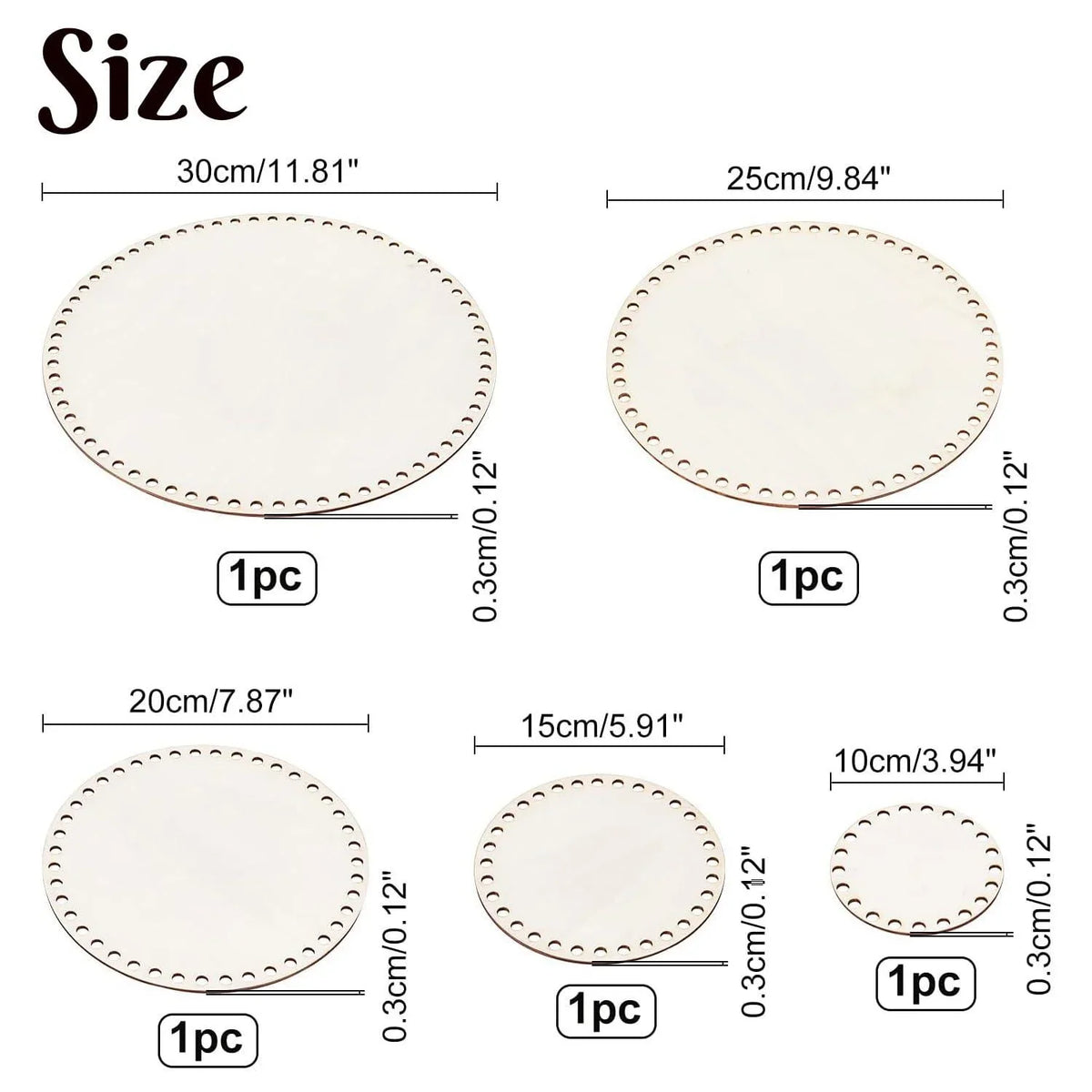 Haoser 5 PCS Wooden Crochet Bag Bottom, Circle Wooden Basket Bottom Wooden Base Shaper Blank Crochet Base for DIY Basket Craft Weaving Making Supplies - Haoser