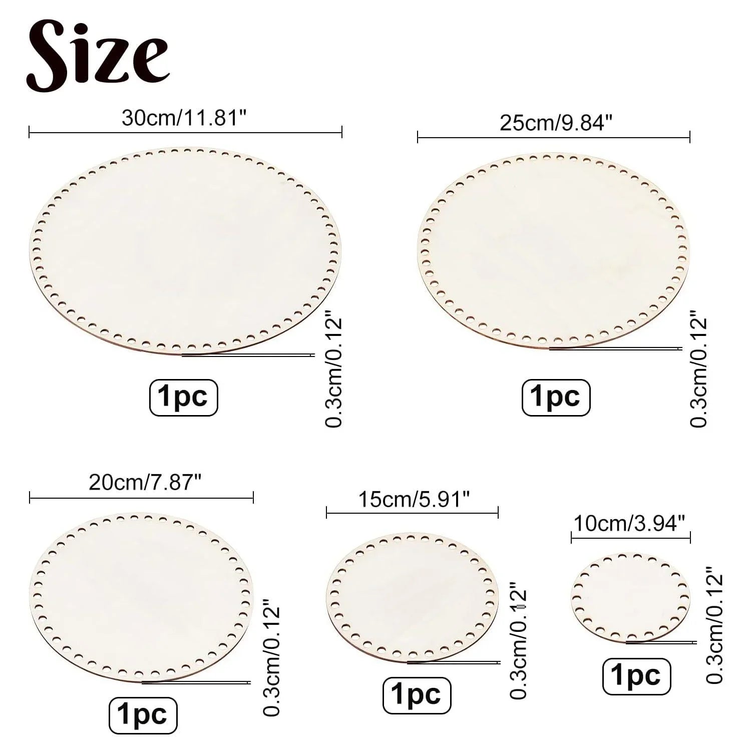 Haoser 5 PCS Wooden Crochet Bag Bottom, Circle Wooden Basket Bottom Wooden Base Shaper Blank Crochet Base for DIY Basket Craft Weaving Making Supplies - Haoser