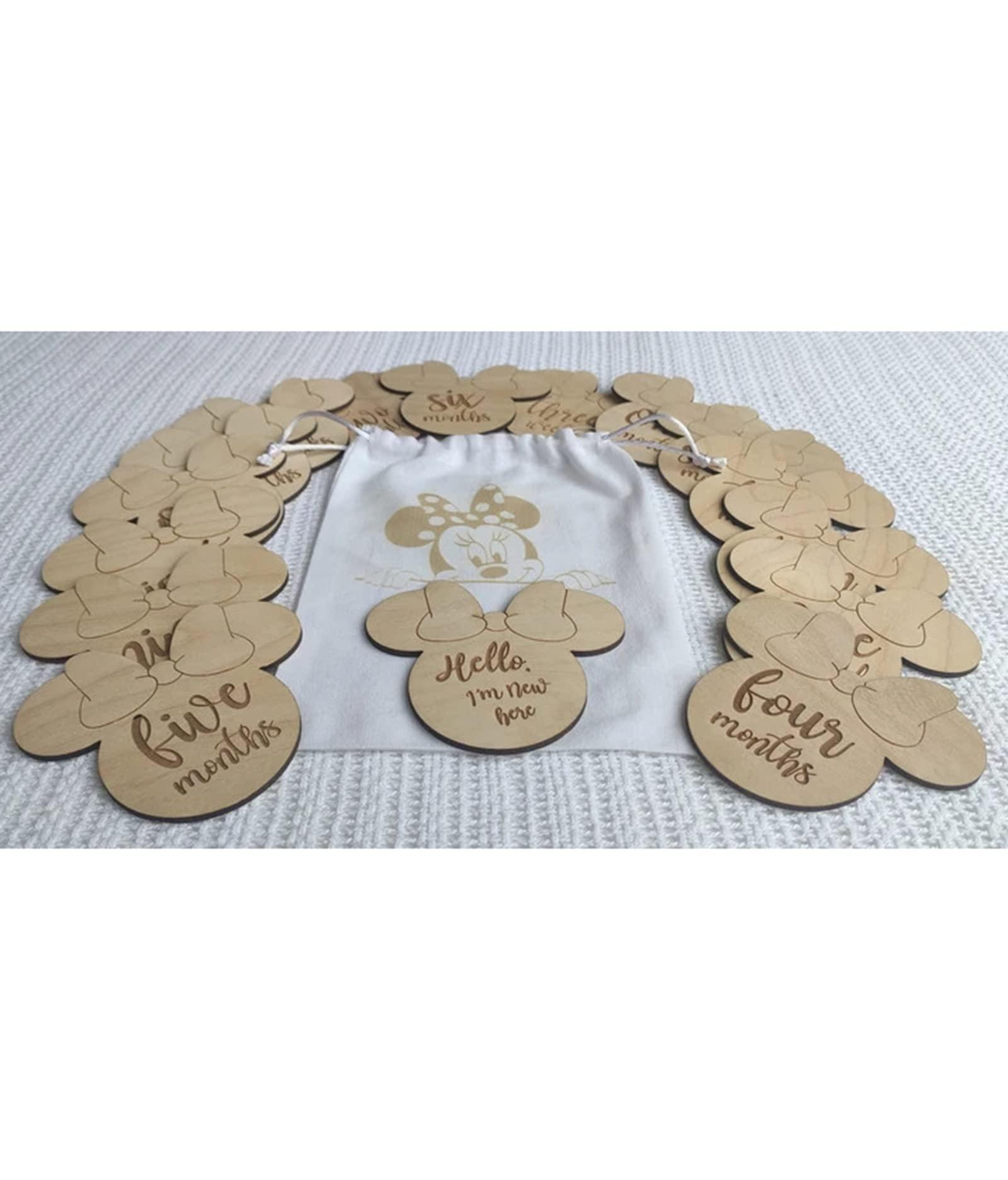 Haoser Wooden Baby Milestone Discs//Minnie Baby Milestone Discs//Baby Milestone Wood Card Set//Engraved Wooden Monthly Baby Milestone - Haoser