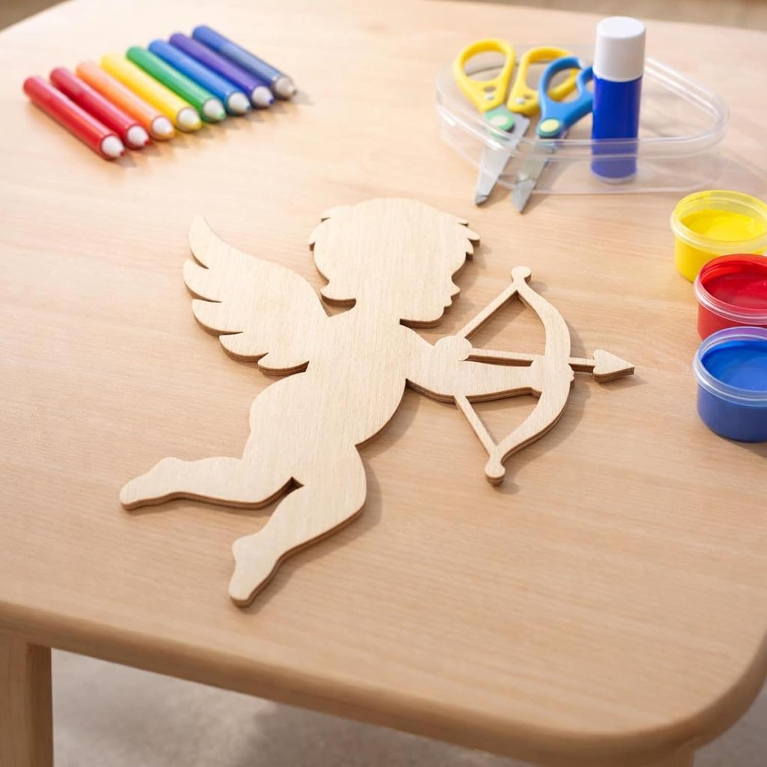 5 Pcs Cupid Angel Wooden Cutouts for DIY Craft | Unfinished Cupid Archer Shape
