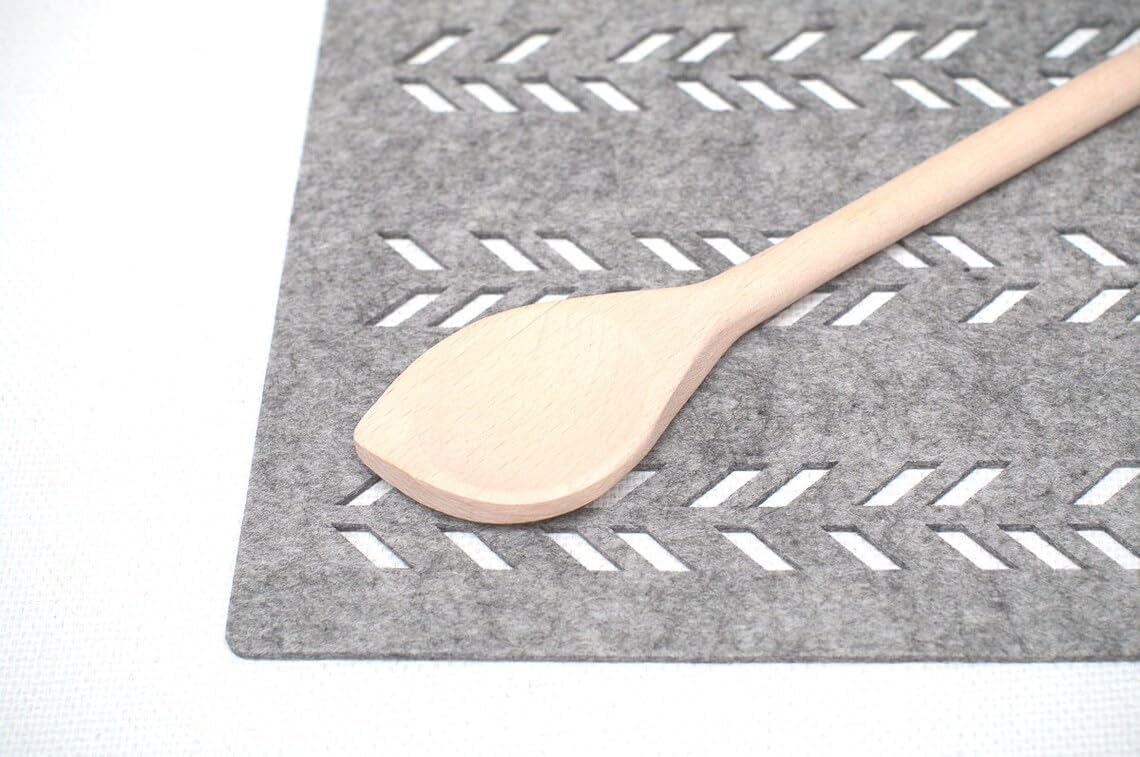 Set of 4 Grey Felt Placemats | Chevron Pattern Rectangle Dining Table Mats