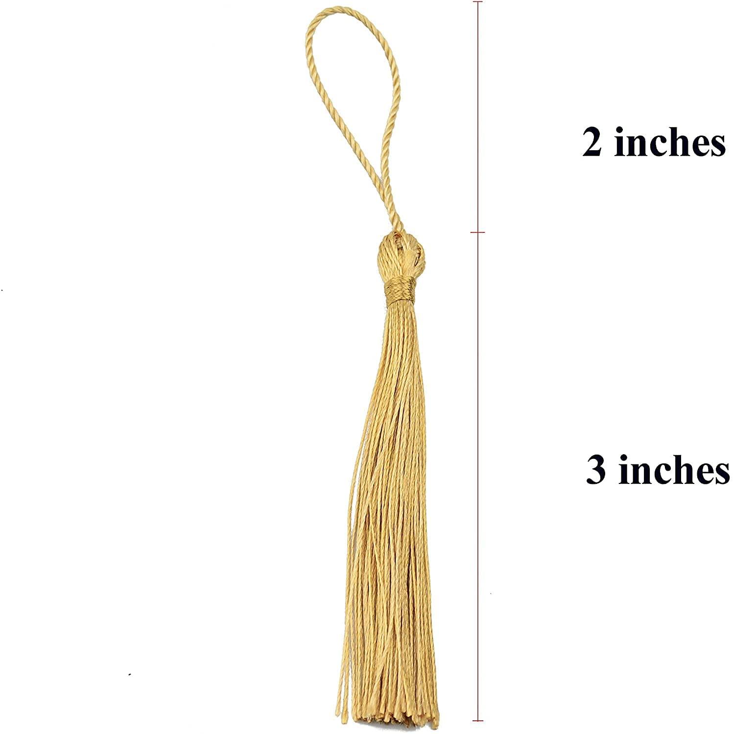 Haoser Golden 50 Psc 13cm/5 Inch Silky Floss Craft Tassels, Handmade Tassel with Loop for Jewelry Making Souvenir, Bookmarks, DIY Craft Accessory - Haoser