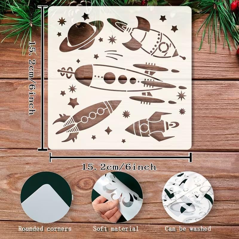 Rocket Space Painting Stencil | Reusable Craft Stencil | Rocket, Planet & Stars Template for Wall Painting