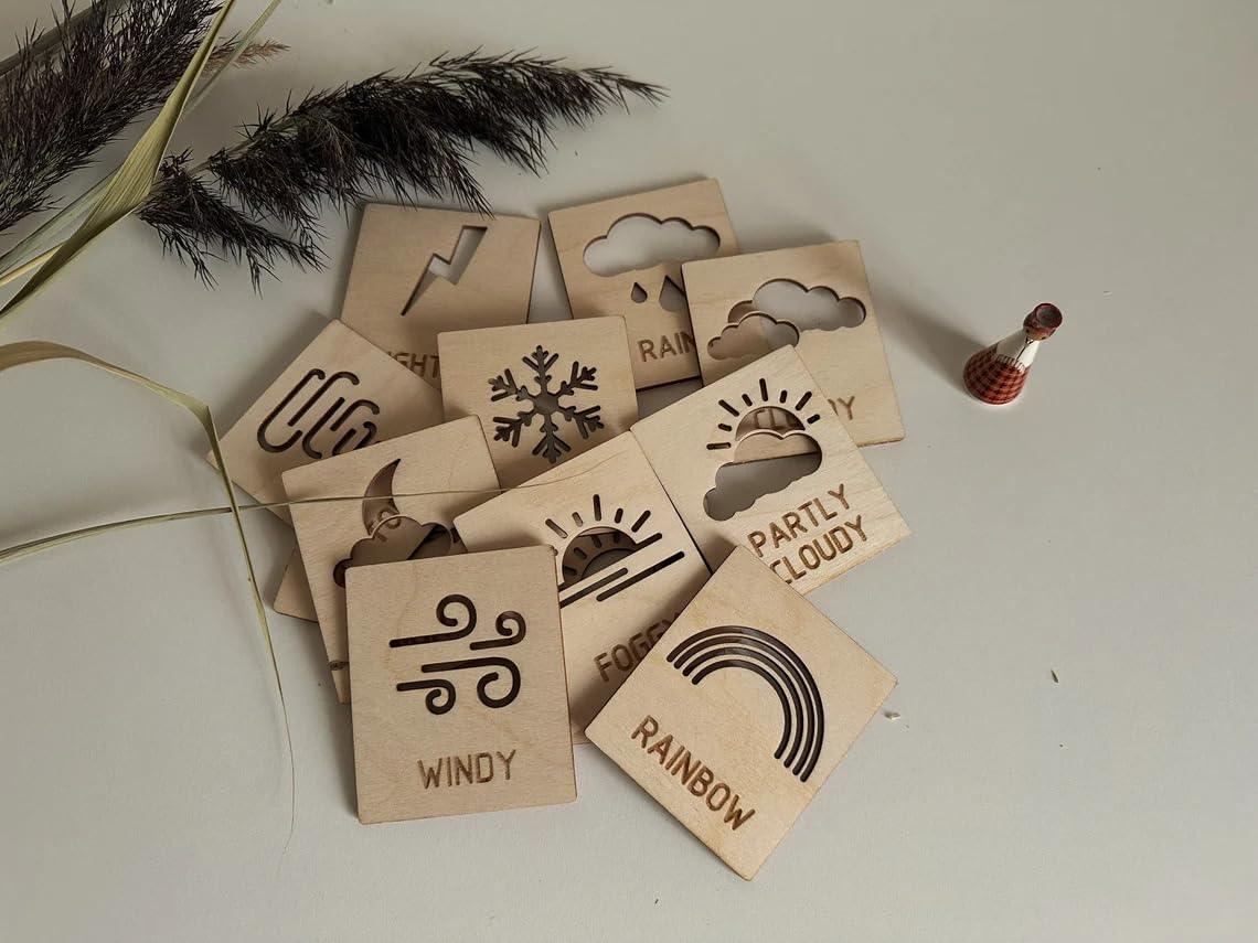 Haoser Wooden Montessori Weather Flashcards for Children