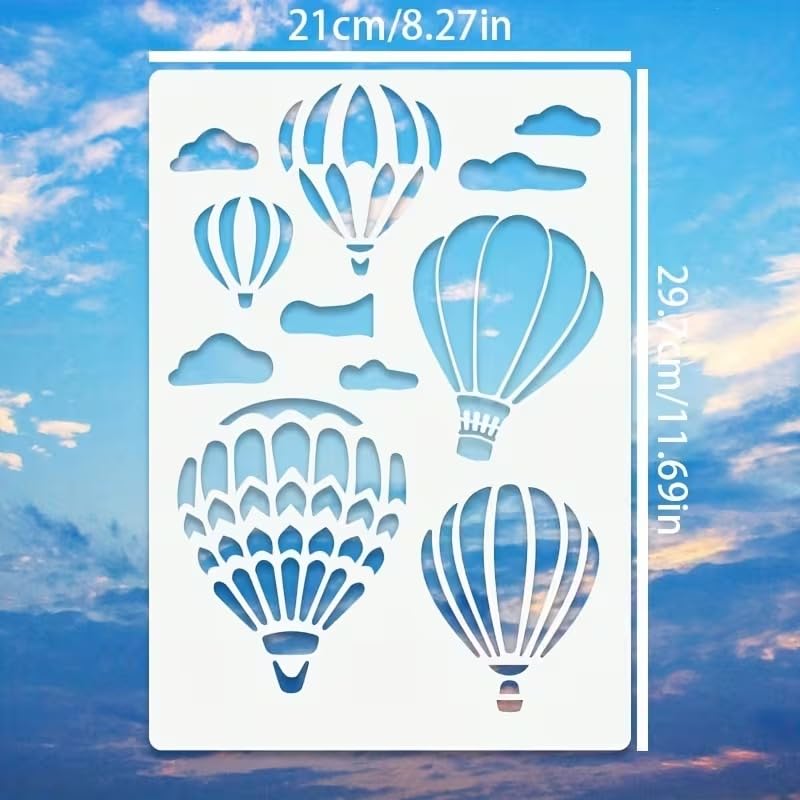 Hot Air Balloon Painting Stencil 8.27 x 11.69 Inch | Reusable Craft Stencil | Balloon Template for Wall Painting