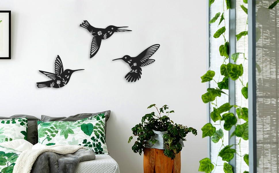 Curious Button Beautiful Black Birds Wall Art Decor for Home Decor, Wooden Birds Wall Sculpture for Home, Kitchen Wall Decoration Home, Living Room, Office, Bedroom (25cm, Set of 3) - Haoser