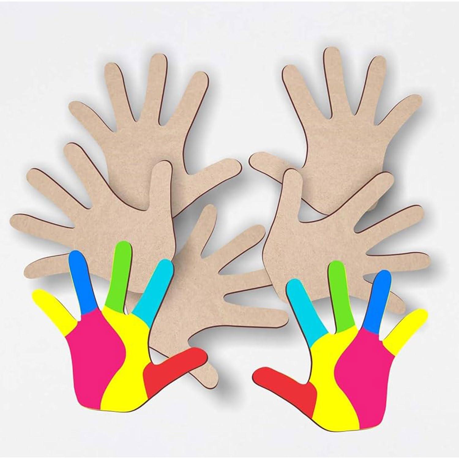 Curious Button Kids Holi Party Kids Painting Home DIY Crafts Decorations Supplies, Unfinished Wooden Hand Palm Cutouts for Holi Decoration (10 Pcs) - Haoser