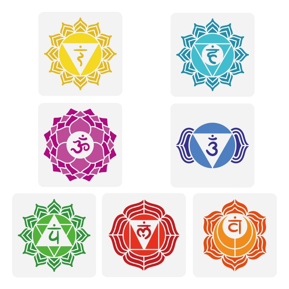 7 Chakra Stencils for Painting – 5.9 Inch Reusable Human Chakra Symbols Template