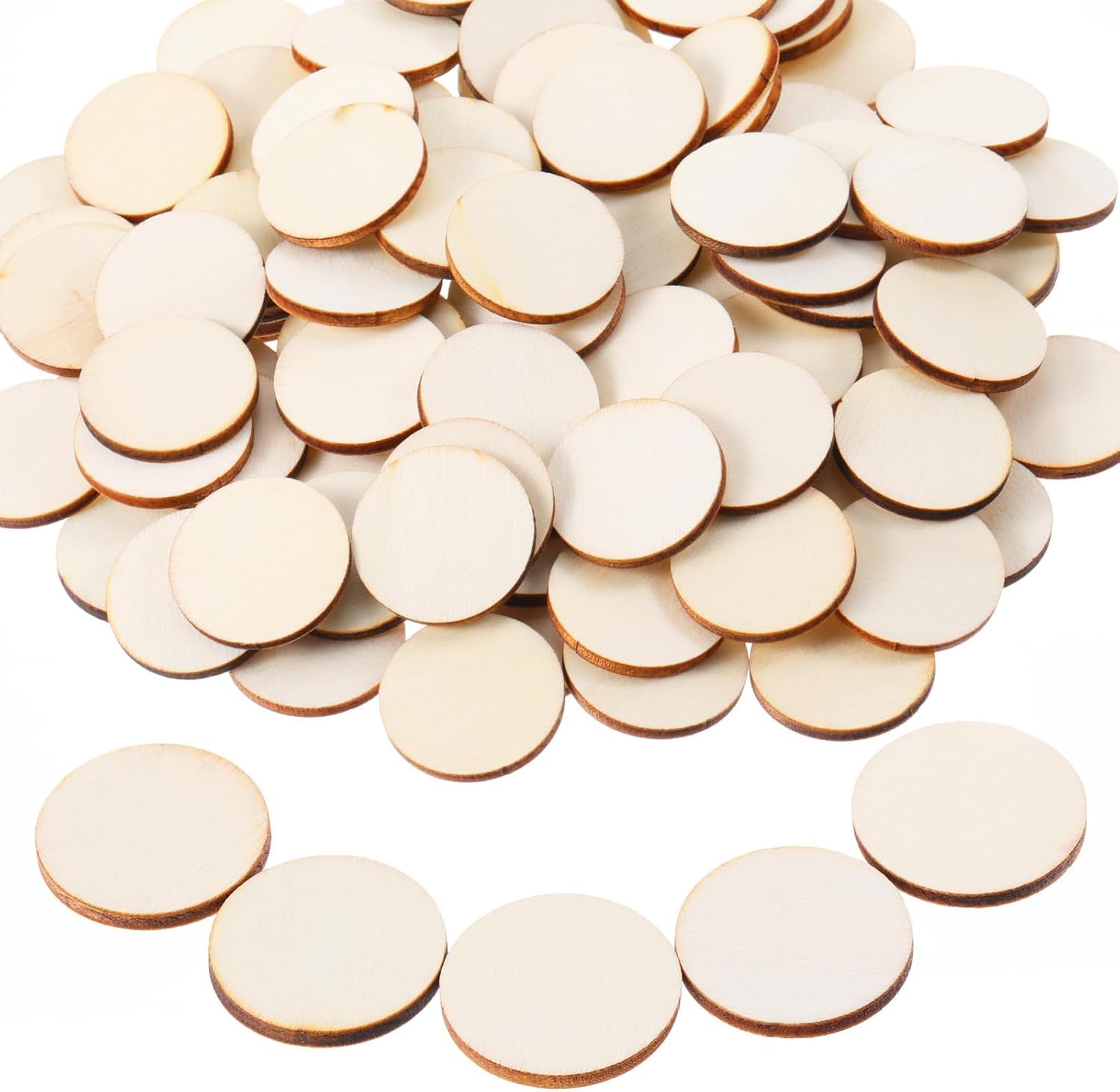 100 Pcs Round Wooden Discs, Unfinished Wood Slices for Crafts Small Wood Slices Blank Natural Wooden Cutout