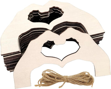 12 Pcs Wooden Hand Heart Cutouts for DIY Craft | Unfinished Hand Heart Shape Hanging Ornaments