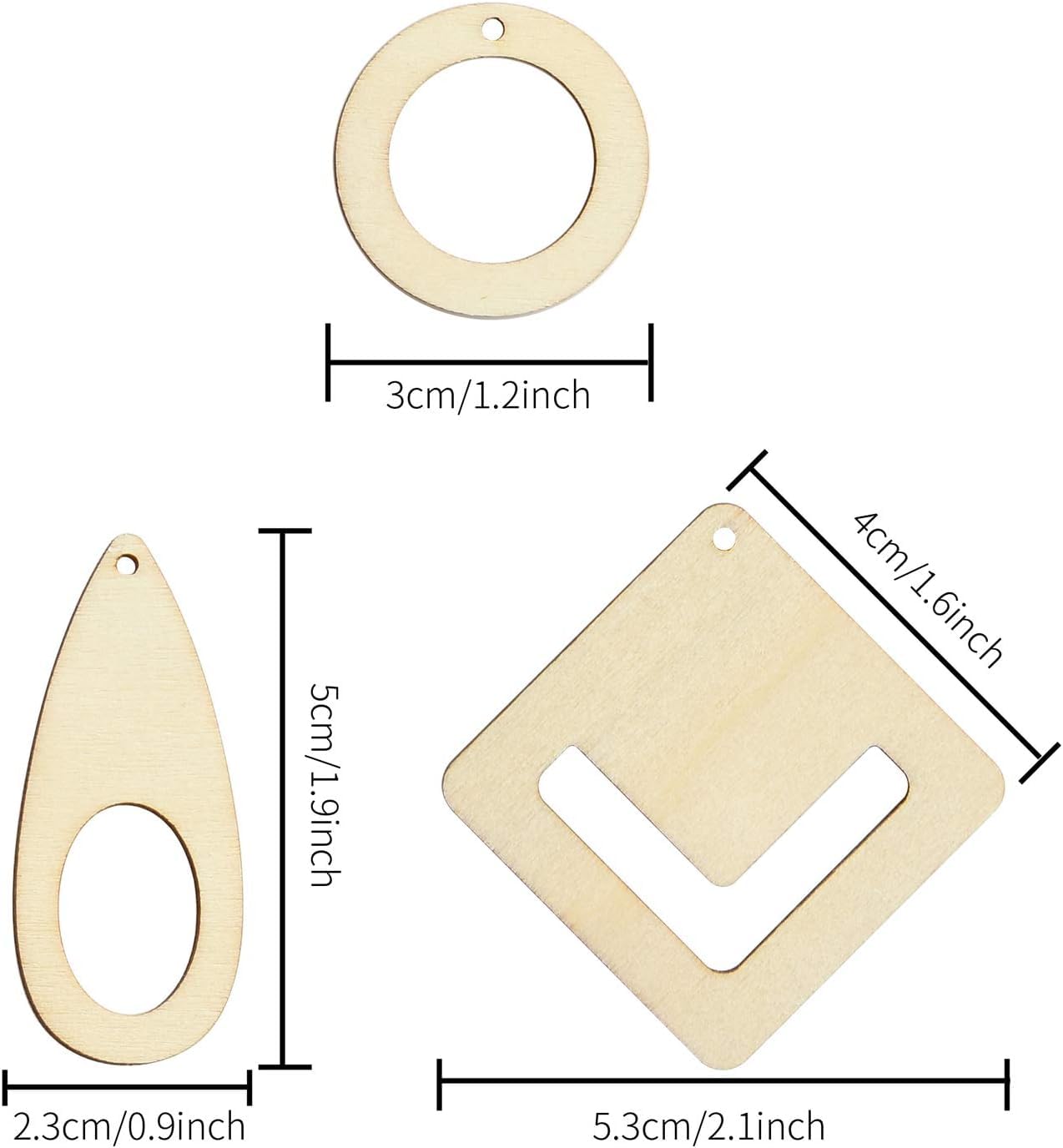 60 PCS Unfinished Wooden Earring Blanks – DIY Mixed Shapes for Jewelry Making