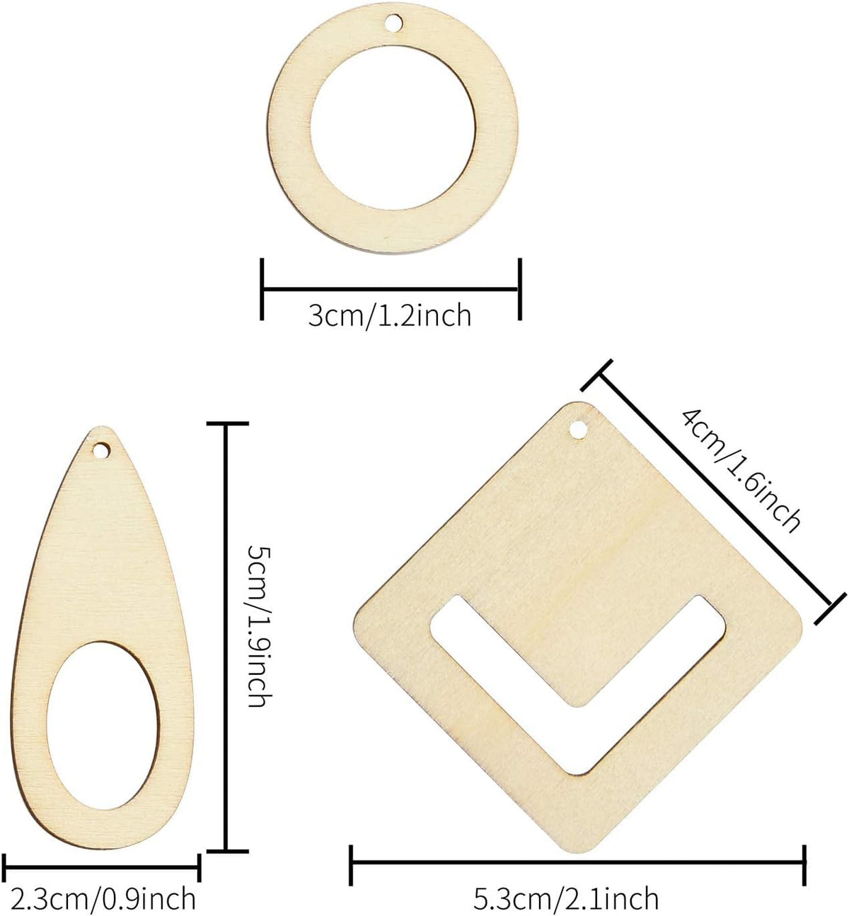 60 PCS Unfinished Wooden Earring Blanks – DIY Mixed Shapes for Jewelry Making