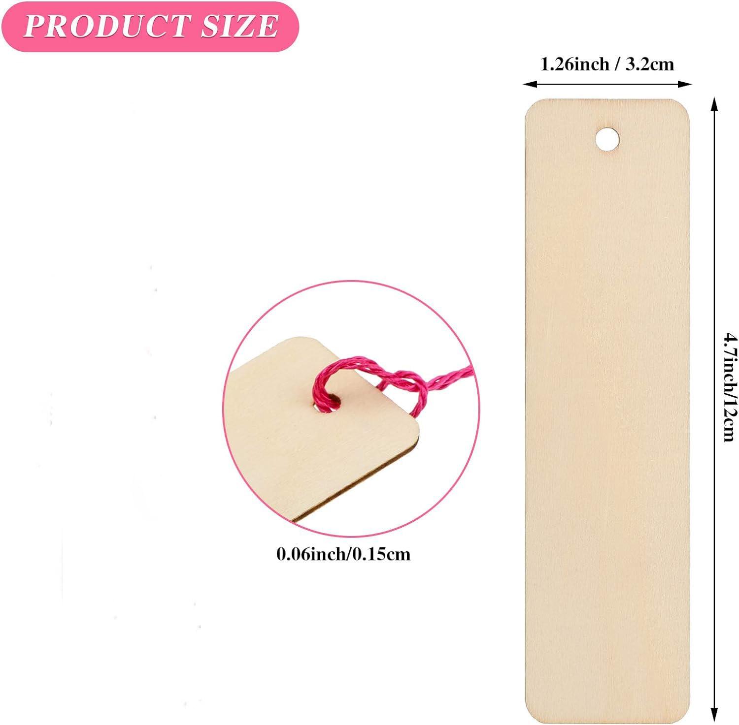 Haoser 36 Pieces Wood Bookmark Bulk Blank Bookmarks with 36 Pieces,Wooden Book Markers Rectangle Thin Hanging Tag with Holes for DIY Projects, 4.8 x 1.2 Inch - Haoser