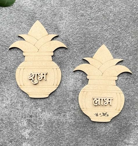 Kalash Shubh Labh Decorative Wooden MDF Cutout 3x3.5 Inches Set of 5