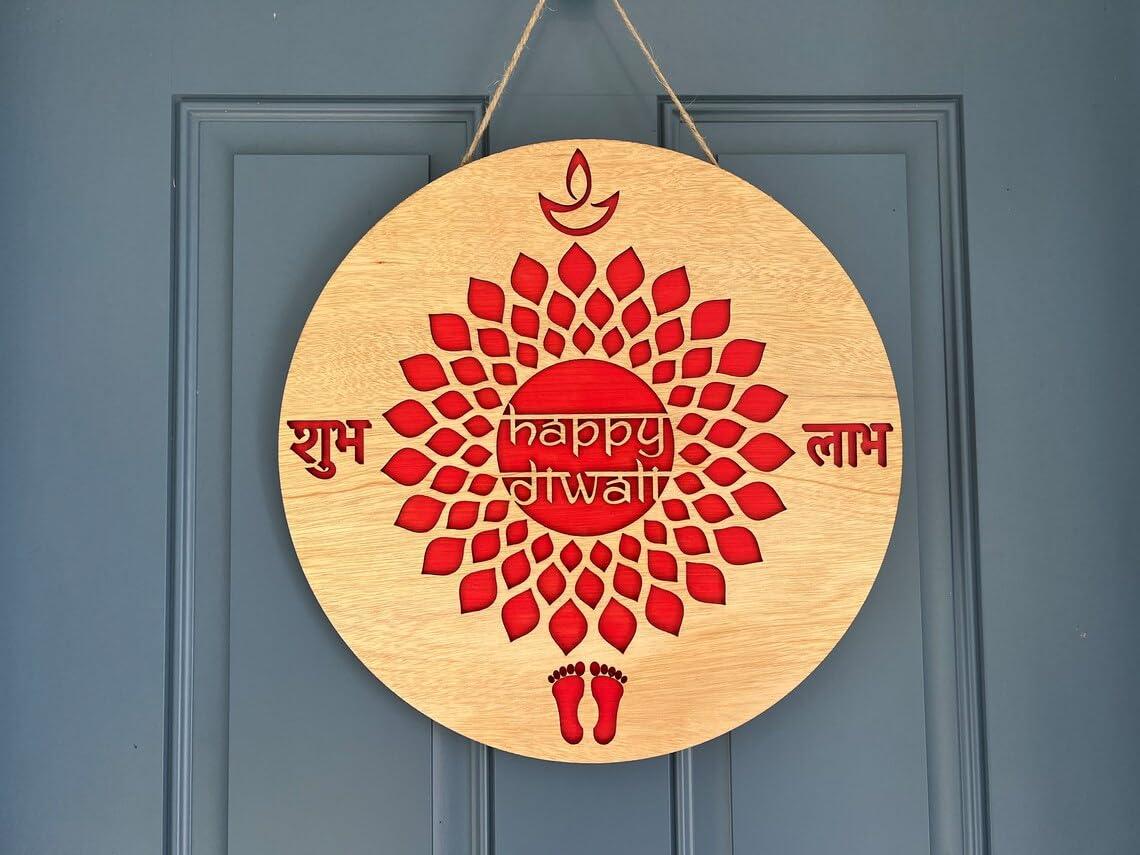 Haoser Diwali Decoration Wreath - Happy Diwali Door Hanger | Dipawali Decoration | Front Door Diwali Sign | Diwali Welcome Sign | Dipawali Decor - Haoser