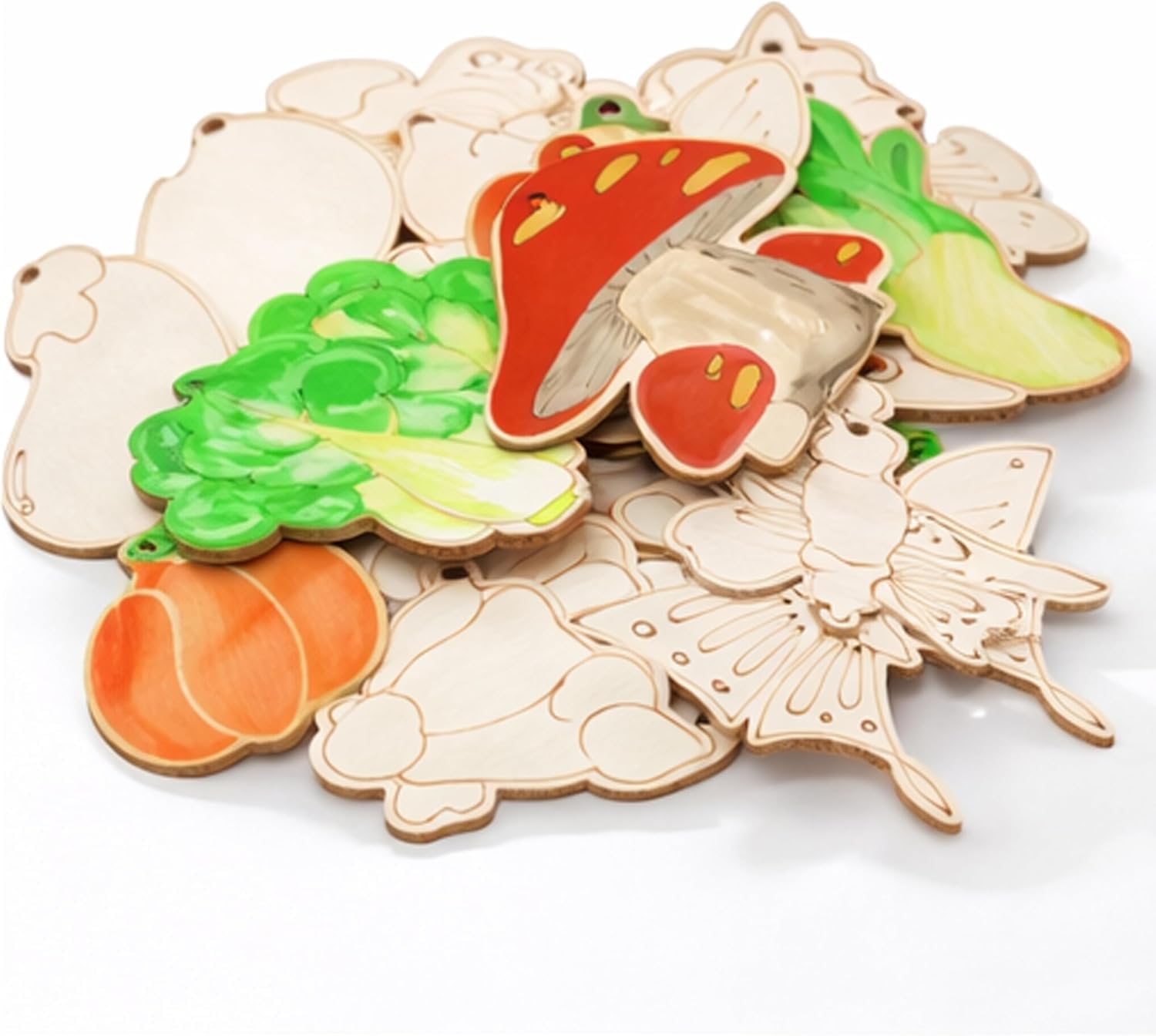 10 PCS Insect Wooden Cutouts for Painting + 10 Jute Twine Strings, Unfinished Butterfly Bee Ladybug Wood Craft