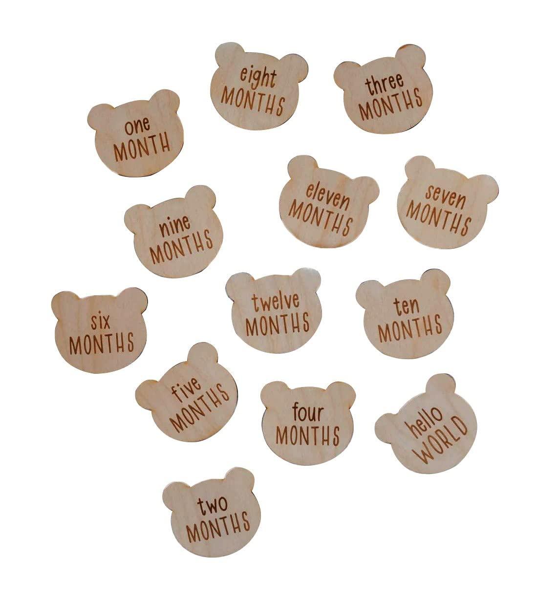 Haoser Pack Ok of 12 Baby Milestone Cards Wooden Newborn Photo Prop Monthly,Month Photo Prop,Baby Shower Gift, Gender Neutral Gift - Haoser