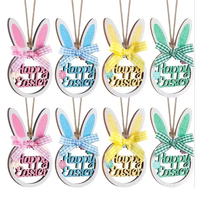 10 Pcs DIY Wooden Easter Egg Ornaments for Painting – 3 Inch Blank Easter Egg Rabbit Cutouts