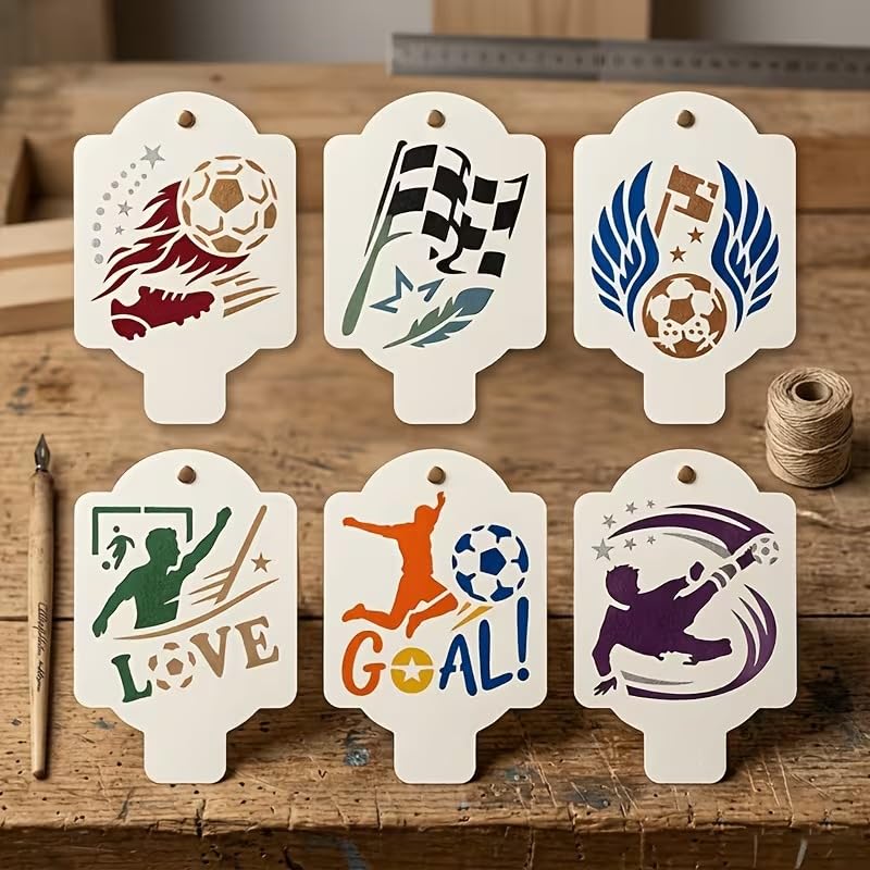 Set of 6 Soccer Theme Reusable Stencil | Football PET Plastic Painting Templates