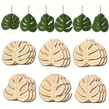 6 Pcs Palm Leaf MDF Wooden Hanging Cutouts with Rope | Tropical Leaf Craft Ornaments