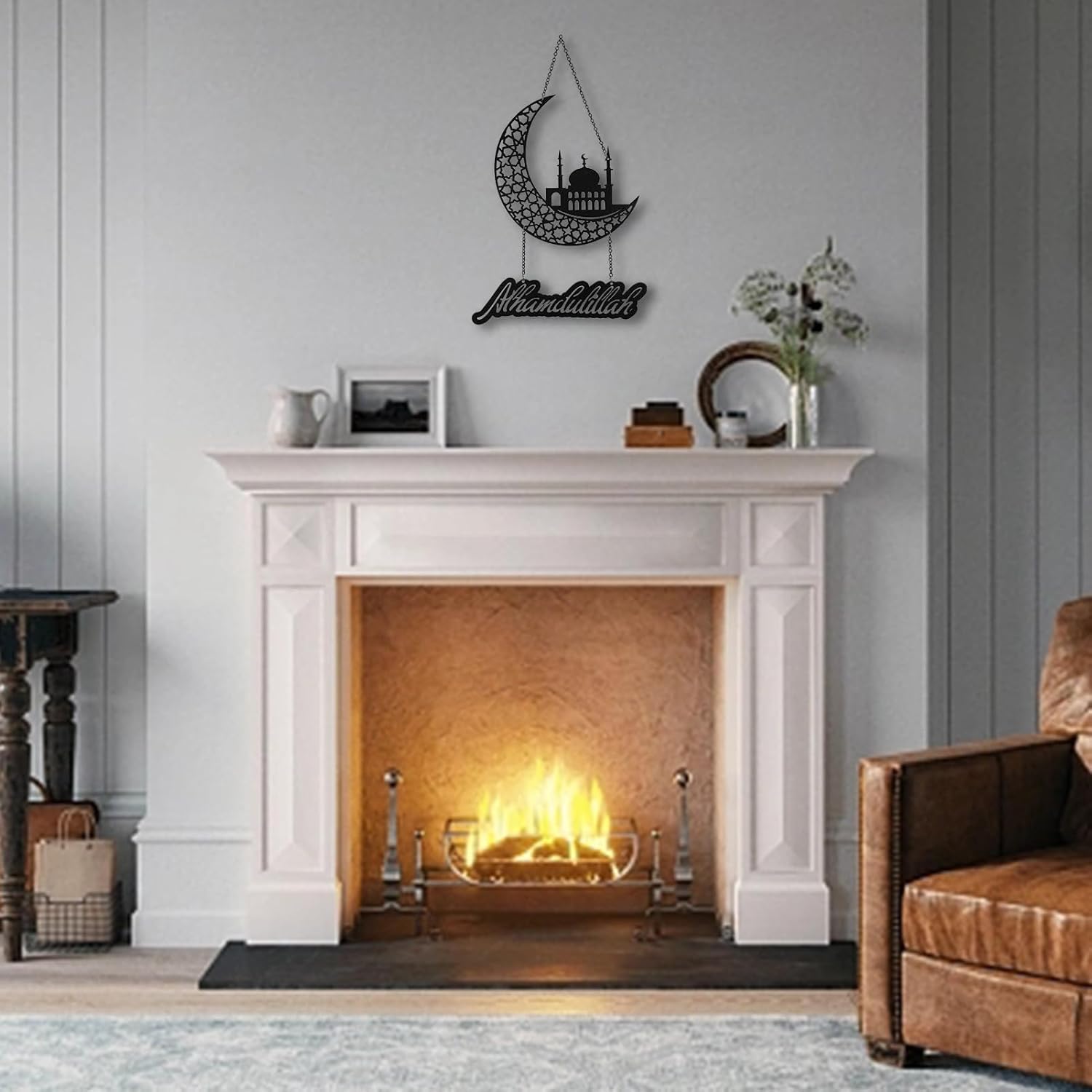 Haoser 2025 Alhamdulillah Islamic Wall Art Home Decorations Hanging Ornaments for Bedroom Living Room Outdoor Yard, Wood Muslim Prayer Sign for Ramadan Eid Mubarak Gift,ramadan decoration items