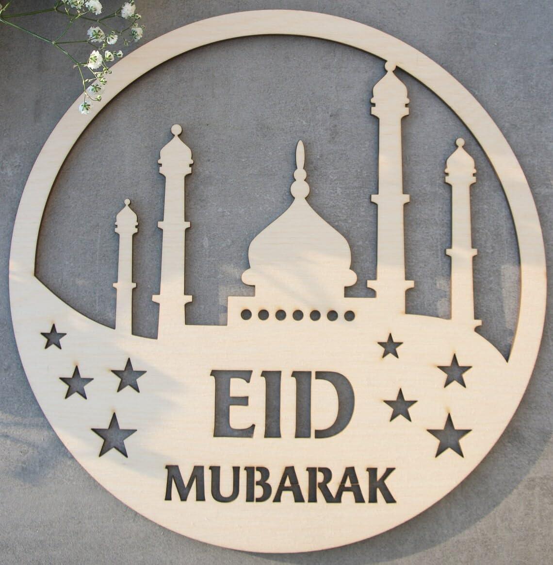 Haoser round mosque ramadan eid decorations moon ornament sign Ramadan Kareem Sign Blessed Ramadan sign Eid Mubarak Islamic gifts Islamic wooden signs - Haoser