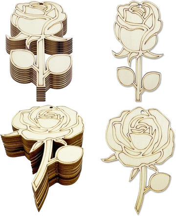 20 Pack Wooden Rose Cutouts for DIY Craft | 4 Inch Flower Shapes (2 Styles) | Unfinished Wood Rose Hanging