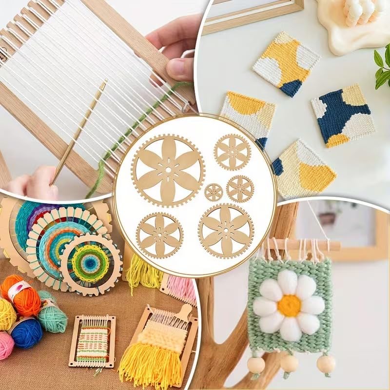 6 Pcs Pine MDF Knitting Loom Set – 2D Flat Weaving Tools in 6 Styles | Wooden Yarn Looms for DIY Crochet