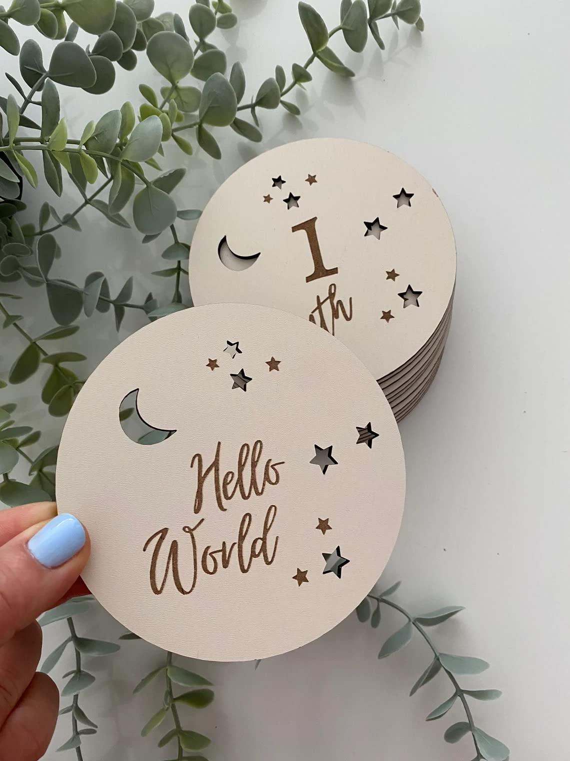 Haoser Baby Milestone Plaque Set | Wooden Baby Milestone Card | Baby Photo Shoot Discs | Baby Monthly Disc | Newborn Gift |Baby Shower Gift, Gender Neutral Gift - Haoser