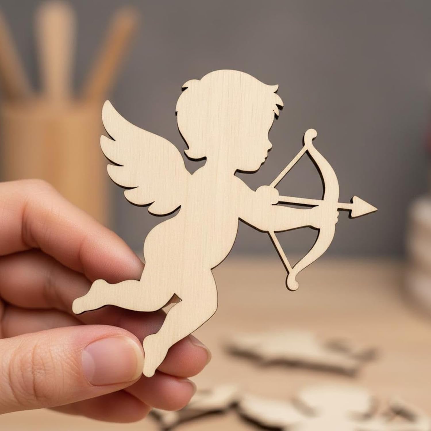 5 Pcs Cupid Angel Wooden Cutouts for DIY Craft | Unfinished Cupid Archer Shape